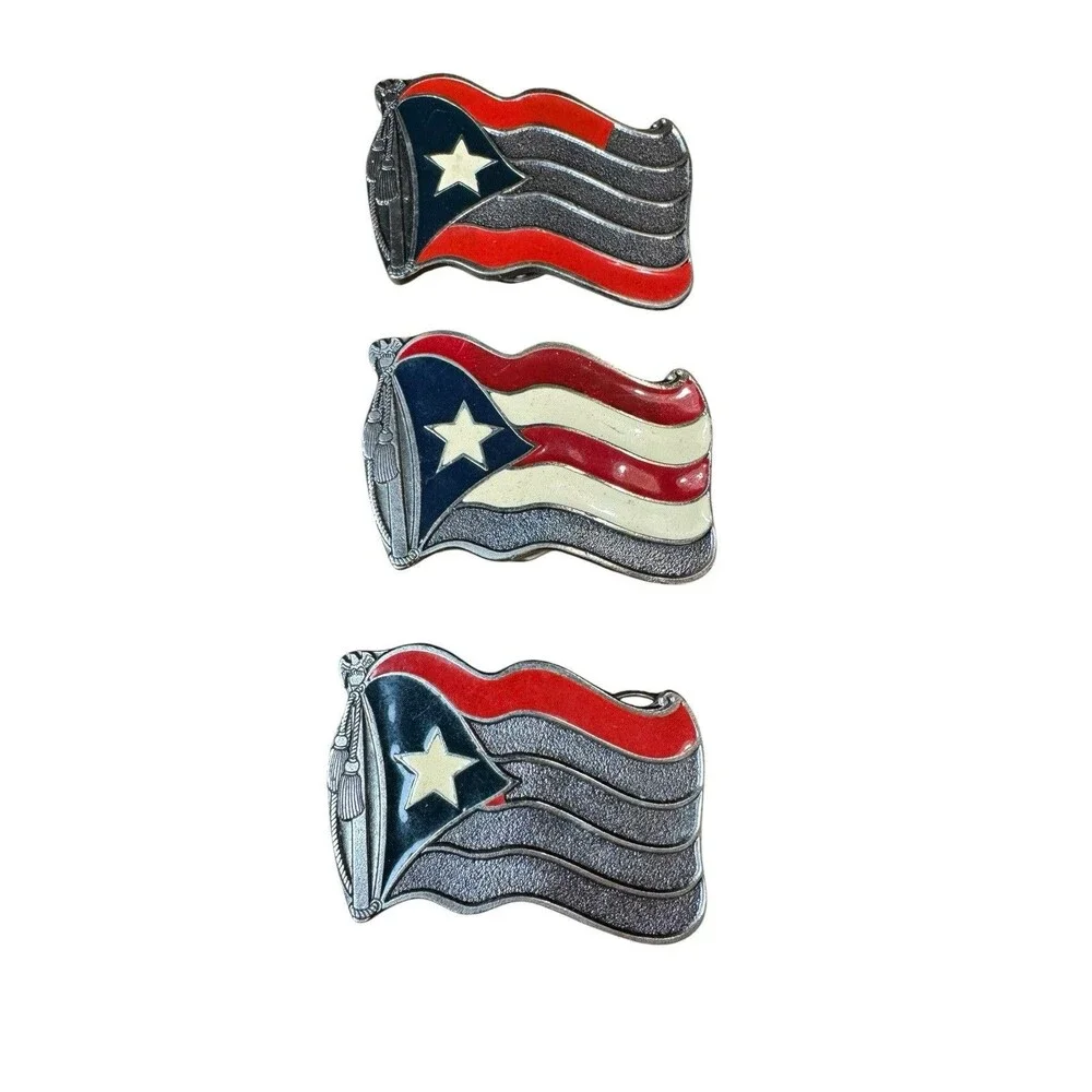Lot of 3 Project Crafting Puerto Rico Puerto Rican Waving Flag Belt Buckle